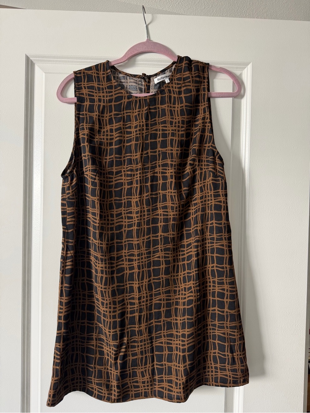 Reformation Black and Brown Grid Sleeveless Mini Dress